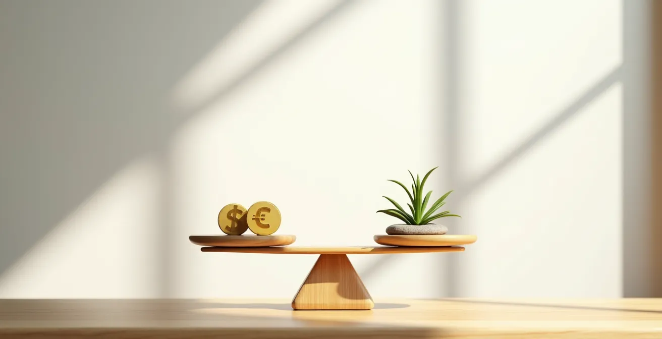 Balanza equilibrada entre valores económicos y sociales en la decisión bancaria