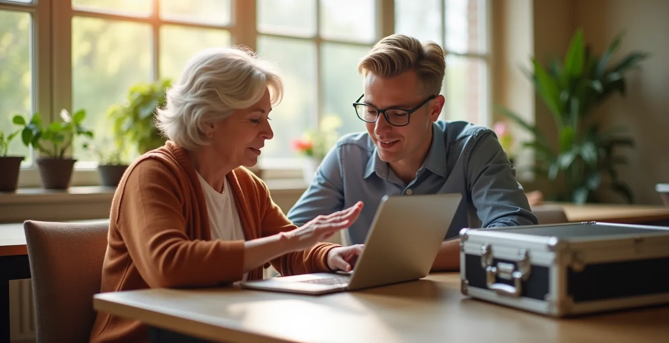 Espacio comunitario con personas de diferentes edades compartiendo conocimientos digitales