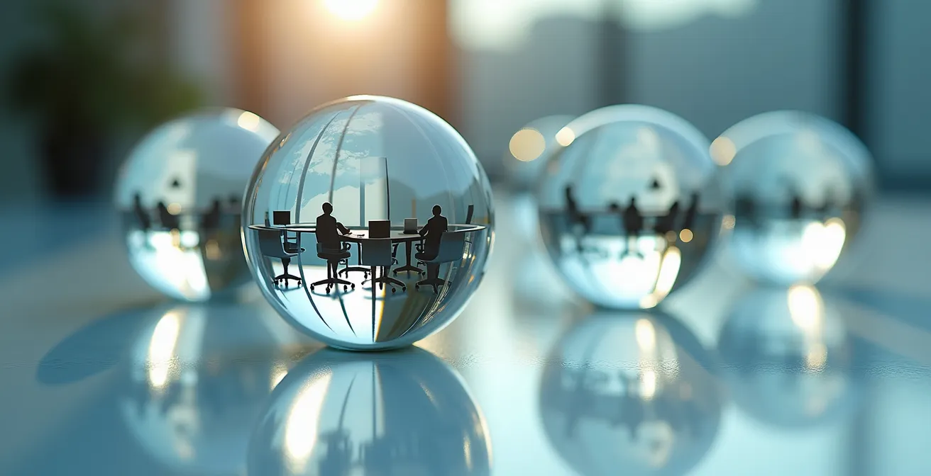 Diagrama visual de círculos interconectados mostrando la estructura sociocrática