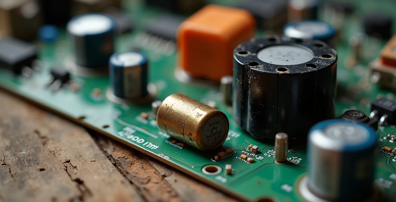 Mesa de trabajo con componentes electrónicos reciclados para proyectos Arduino