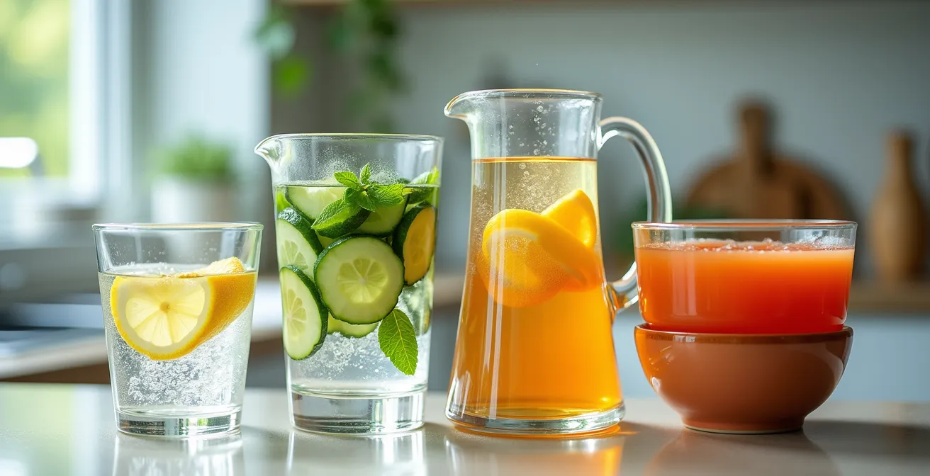 Composición mostrando un sistema de hidratación programada para personas mayores