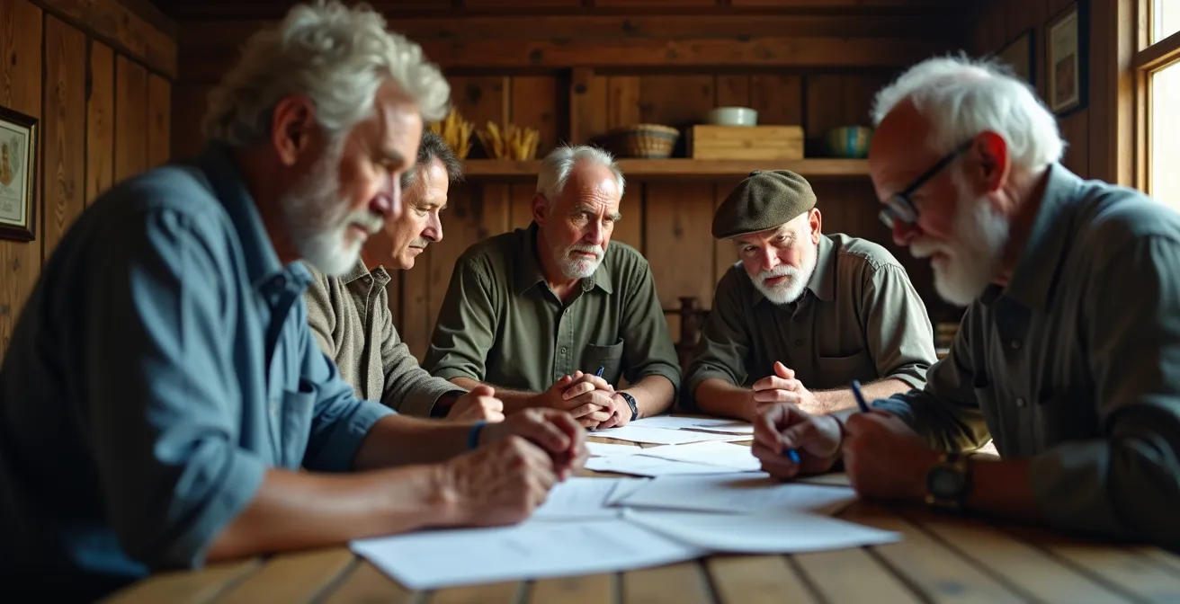 Pequeña cooperativa agrícola evaluando documentos de certificación