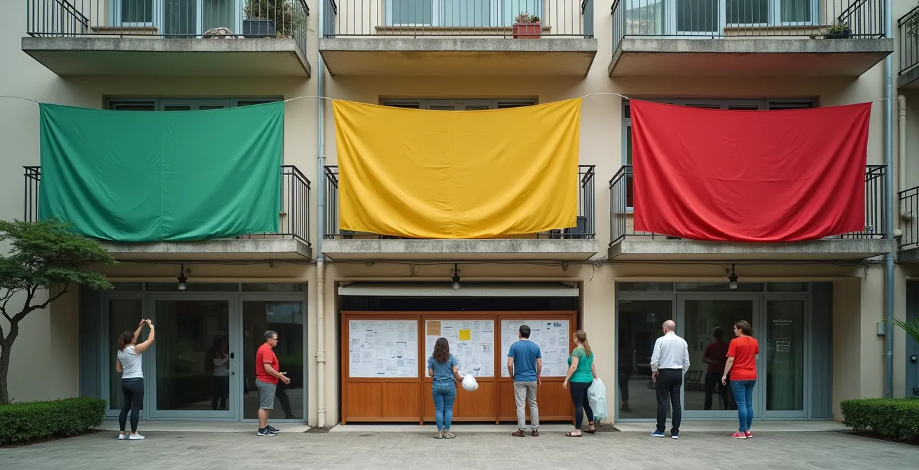 Sistema analógico de comunicación vecinal con señales visuales y tablón de anuncios